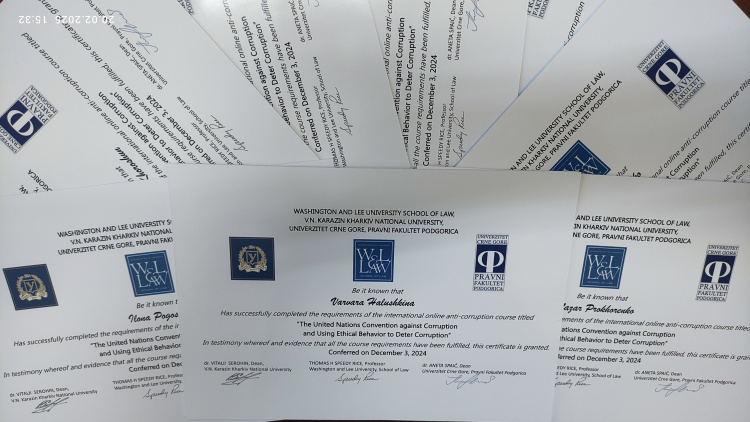 За результатами міжнародного онлайн-курсу з протидії корупції студенти юридичного факультету отримали іменні сертифікати